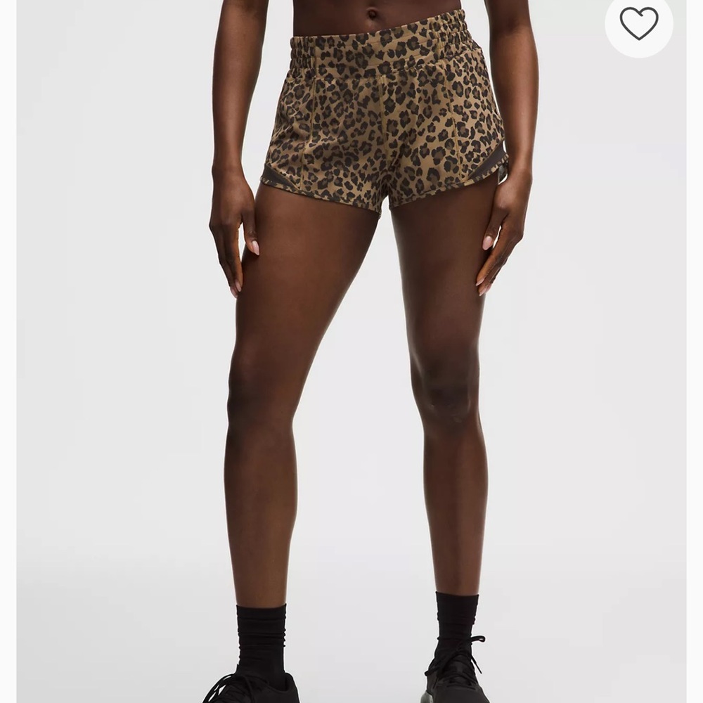 lululemon athletica Leopard Print Athletic Shorts in Brown 2.5” HR